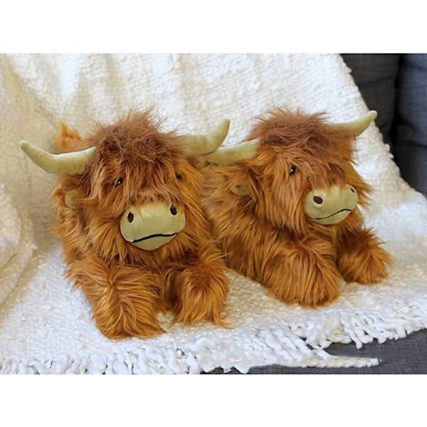 Highland Cattle Tofflor, Fluffiga Skotska Highland Cow Tofflor Plysch