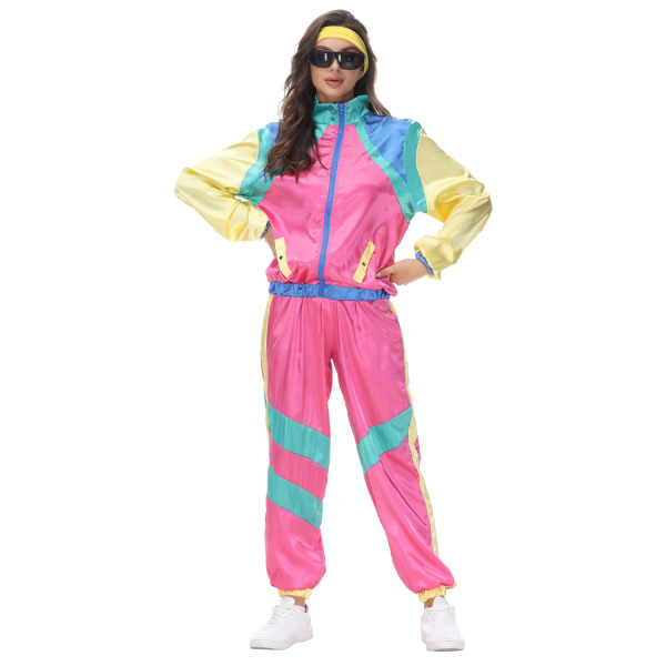 Unisex Tracksuit 80-tal 90-tal Disco Dansfest Kostym med Hårband Female M