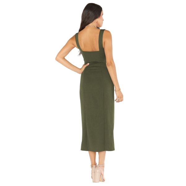 Kvindes Square Neck Split Aftenkjole med Halter - Celebrity Style Green XL