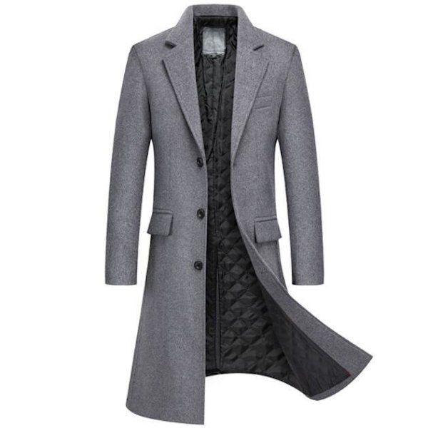Lång kappa för män Slim Fit Vinterkappa Varm överrock grey M