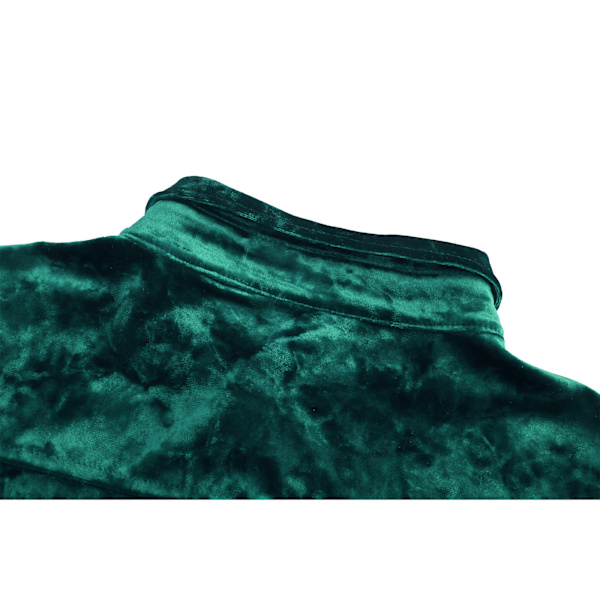 Herrar Långärmad Sammet Skjorta Knapp Ned Krage Hals Blus Topp Green M