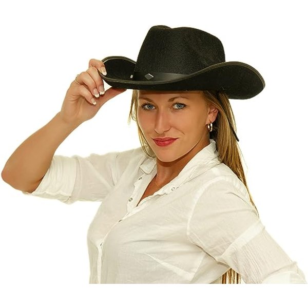 Cowboyhatt for menn og kvinner - Filt med nagler, svart cowgirlhatt Black