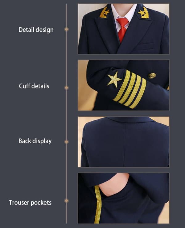 Kostym pojkar kapten uniform pilot klänning 130cm