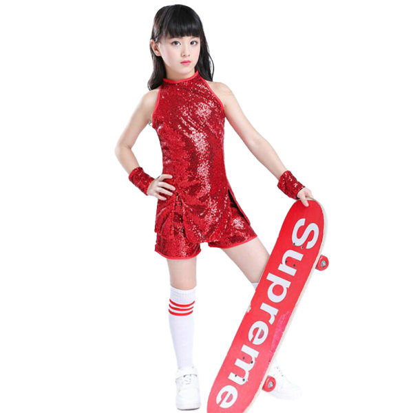 Jazzdräkter för flickor, streetdancedräkter, paljettklänningar för cheerleading team red 150cm