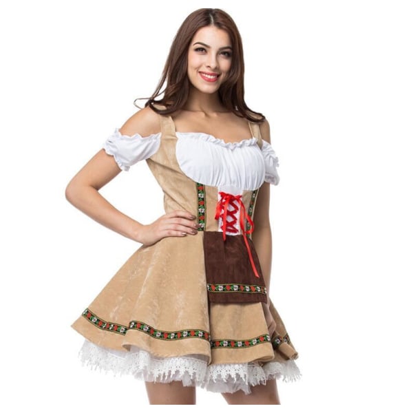 Tysk Oktoberfest Bayersk Ølpige Kostume Brown S-M