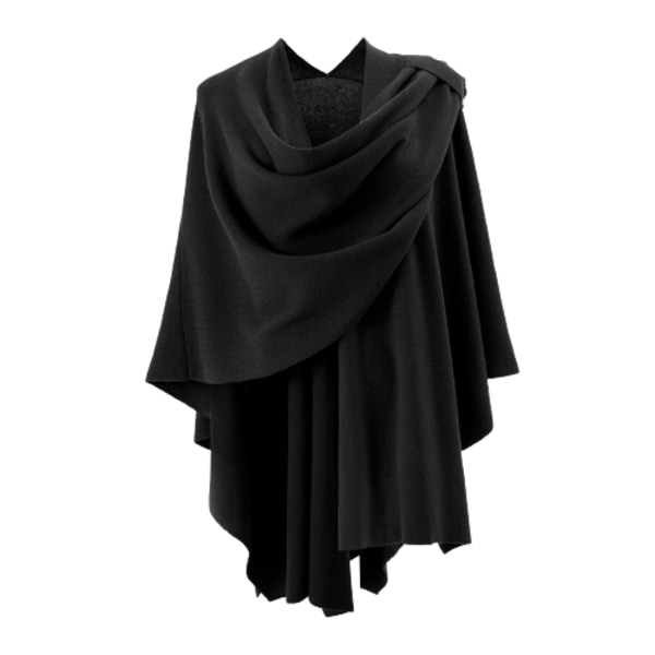 Cross Front Poncho Sweater Wrap Top Stickad Sjal Black