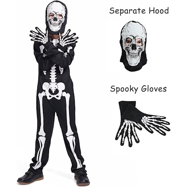 Børneskelet Kostume, Gløder i Mørket Skelet Halloween Kostumer M