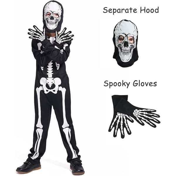 Børneskelet Kostume, Gløder i Mørket Skelet Halloween Kostumer XL