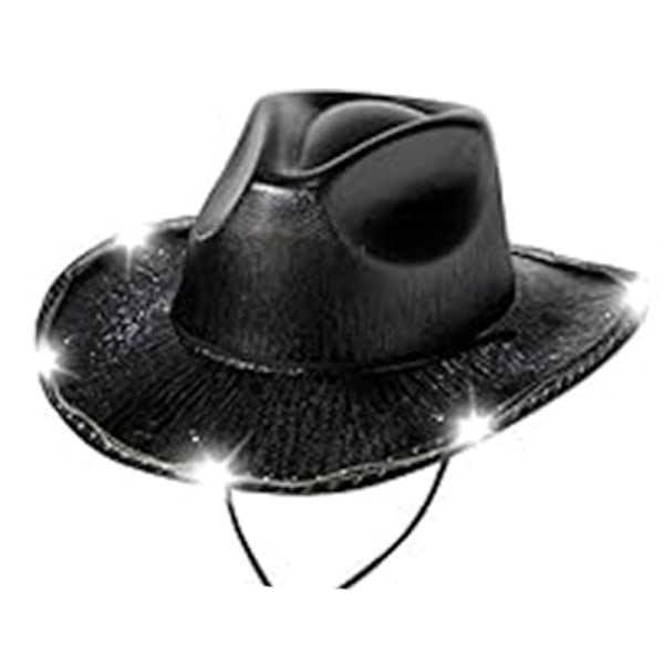 Neon Glitrende Glitter Cowboyhatt - Morsom Party Disco Cowgirl Hatt Black