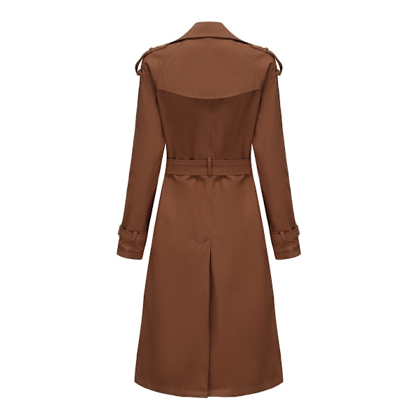 Kvinnors Trenchcoat Lång Dubbelknäppt Höstmode Klassisk Krage Slank Överrock Brown M