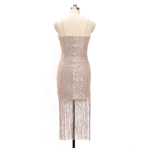 Dam Tofs Deep V Dress Paljett Bodycon Clubwear Champagne L