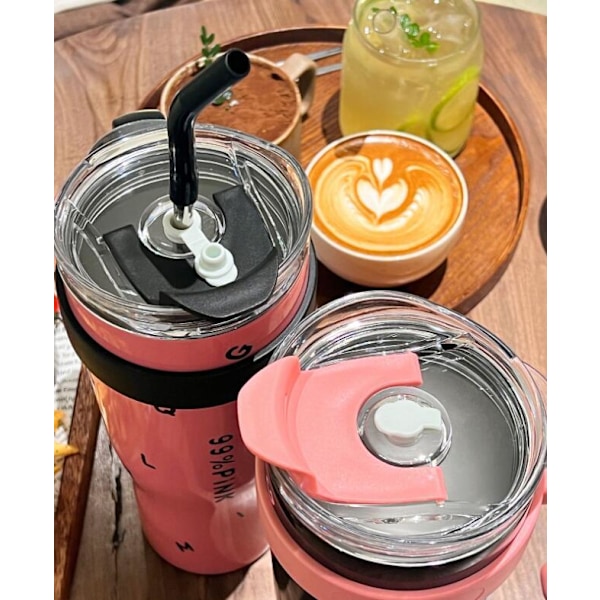 1200ML Håndholdt Stor Kapacitet Rustfrit Stål Kande Pink
