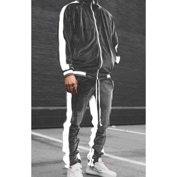 Herrar Gyllene Sammet Clash Färg Sport Casual Suit Gray M