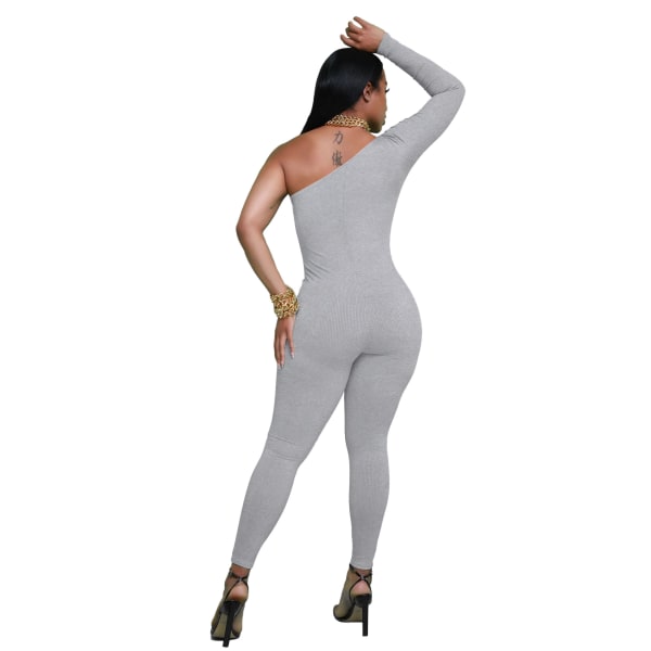 Kvinnor Jumpsuits Elegant långärmad sexig V-hals Casual långa Leggings Grey L