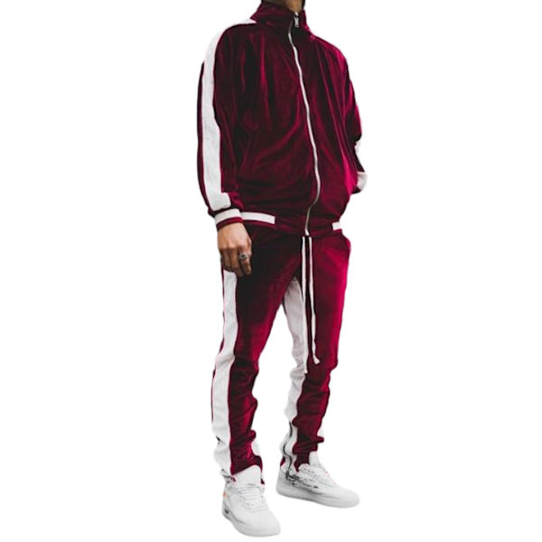 Herrar Gyllene Sammet Clash Färg Sport Casual Suit Red M