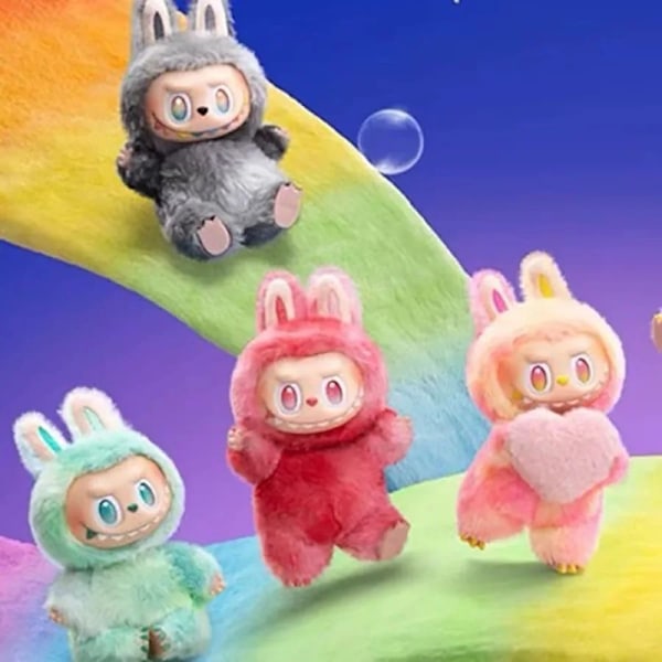Labubu 3.0 Tre Generationer Högenergi Ansiktsdocka Plysch Hänge Macaron grey