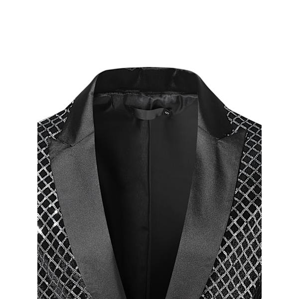 Män glänsande paljettjacka kavaj med en knapp Silver XL