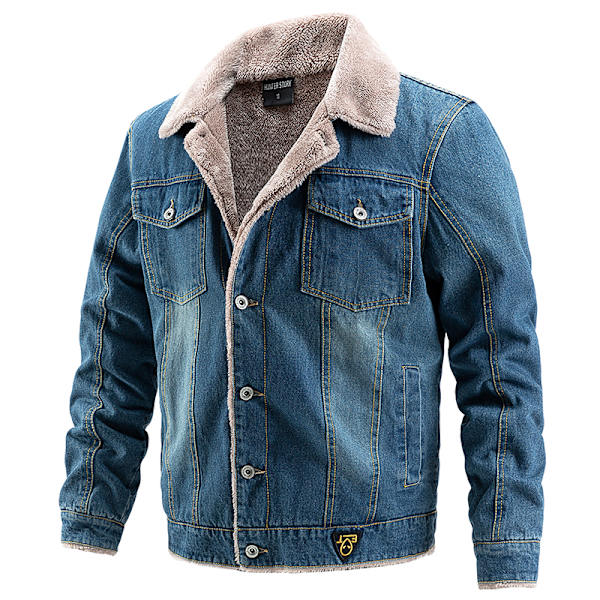 Mäns Fleecefodrad Jeansjacka Vinterjacka Dark Blue M