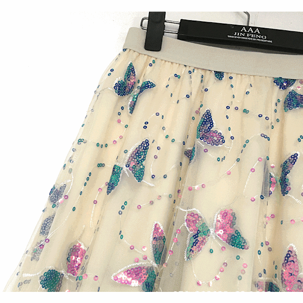 Dame 3D Sommerfugl Dobbeltlags Mesh Midi Skjørt White