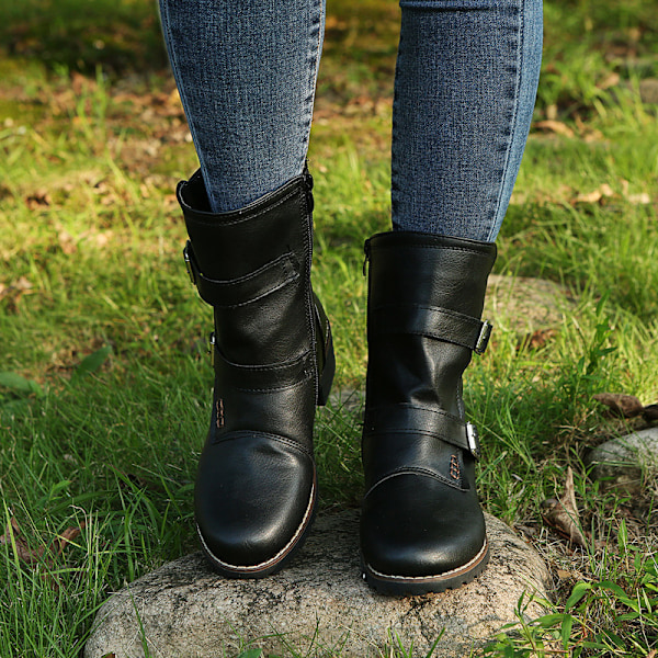 Dam Biker Boots Mid Calf Motorcykel Fashion Boots Black 37