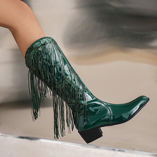 Damskor med fransar i metallisk cowboy-stil Green 34
