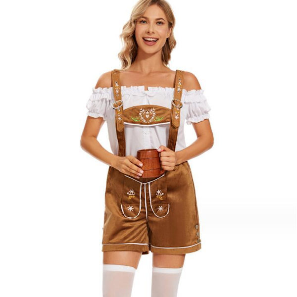 Naisten Oktoberfest-Halloween-palvelijapuku hatulla XL