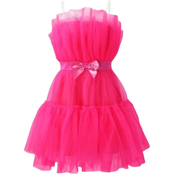 Korte Puffy Prom Kjole til Kvinder, Stropløs Mesh Fødselsdagskjole Rose Red XL