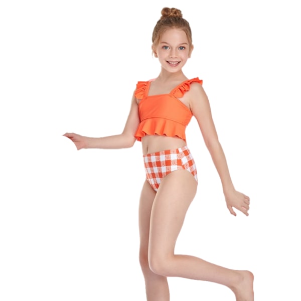 Baddräkter för flickor med V-ringad Bikinibaddräkt orange 2XL