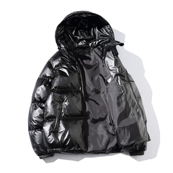 Hooded Full Zip Metallic Shiny Down Coat för män black S