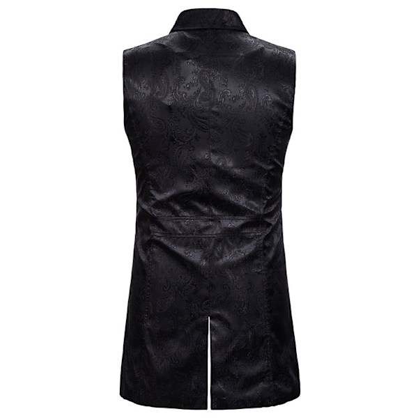 Herrar Gotisk Steampunk Dubbelknäppt Väst Jacquard Brokad Väst Ärmlös Frack Black M