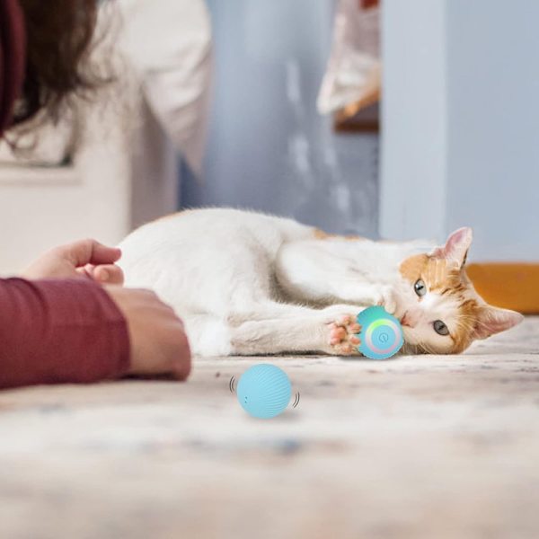 Interaktiv kattboll, automatisk 360° självroterande rullande boll Blue