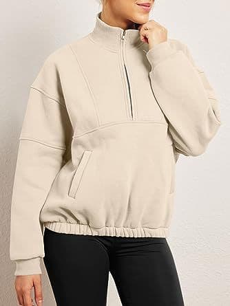 Dame Langærmet Lapel Halv Zip Up Sweatshirt Red XL