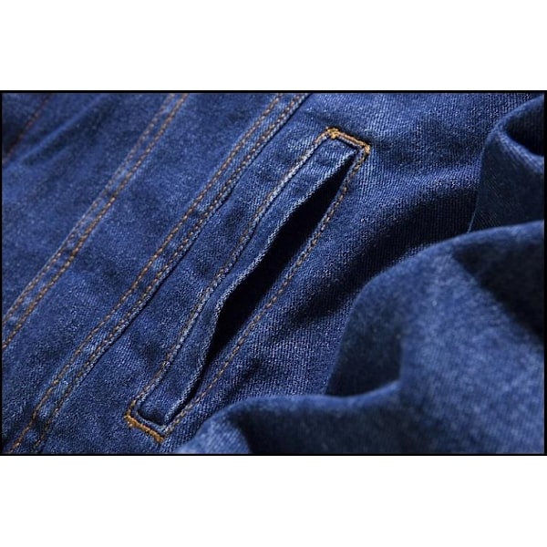 Mænds Lapel Sherpa Fleeceforet Tyk Denim Jean Trucker Jakke Frakker Dark Blue M