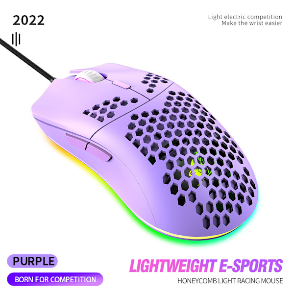 Valkoinen langaton pelikäyttöön tarkoitettu Bluetooth-hiiri mehiläiskennokuorella Purple