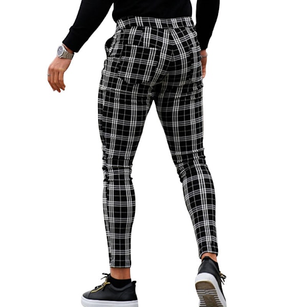 Miesten Chino-housut, hoikka istuvuus, ruudullinen, tyylikäs, arkikäyttöön ja juhliin Black L