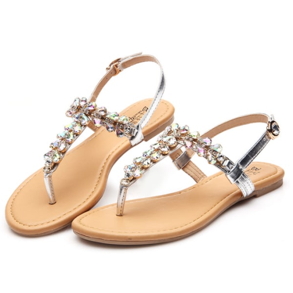 Rhinestone Sandaler til Kvinder - Flade Sandaler Flip Flop 36