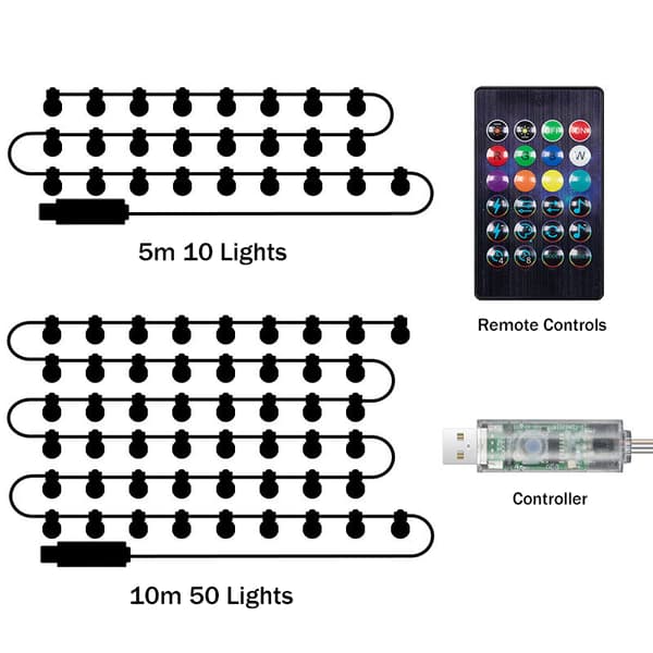 Udendørs Lysstreng 32FT, RGB Terrasselys 5m 25 Lights