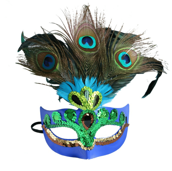 Festmask påfågelfjäderdekoration blue