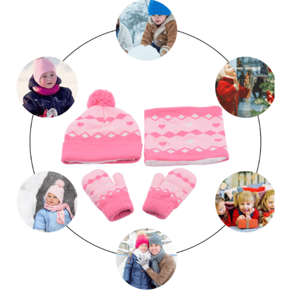 Barn Vinter mössa Hatt Scarf Handskar Set blue
