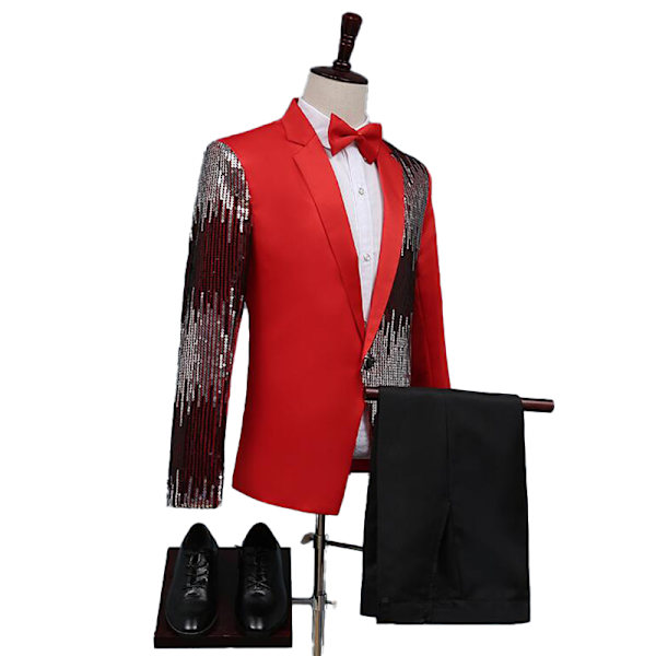 Herre 2-delt Suit Casual Slim Fit Prom Suit Red 2XL
