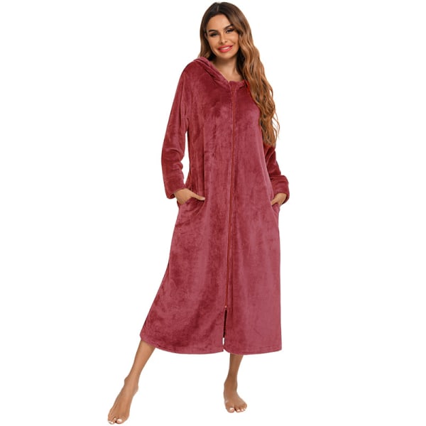 Damtröja med dragkedja Robe Long Hooded Robe Red M