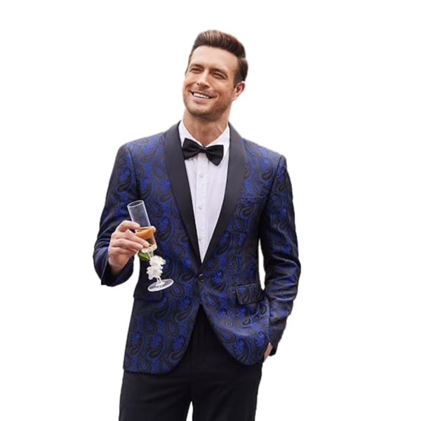 Mænds Blomster Tuxedo Jakke Paisley Sjal Lapel Blazer Jakke Blue L