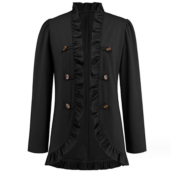 Kvinners Ruffled Lapel Knappelukking Jakke Black M