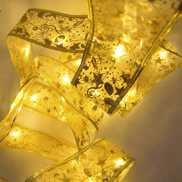 Christmas Tree String Lights, Glödande Ribbon Lights gold 16.4FT 50Led