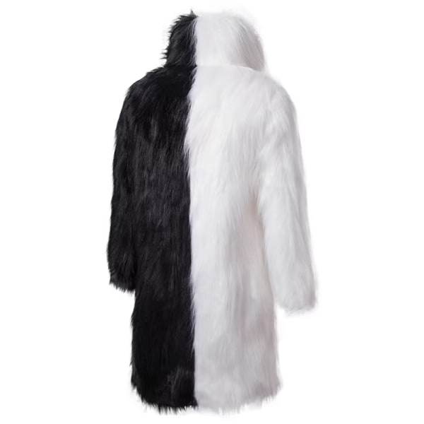 Luksuriøs Lang Kunstpelsjakke for Menn Vinter Fuzzy Fluffy Parka Overfrakk Black white M