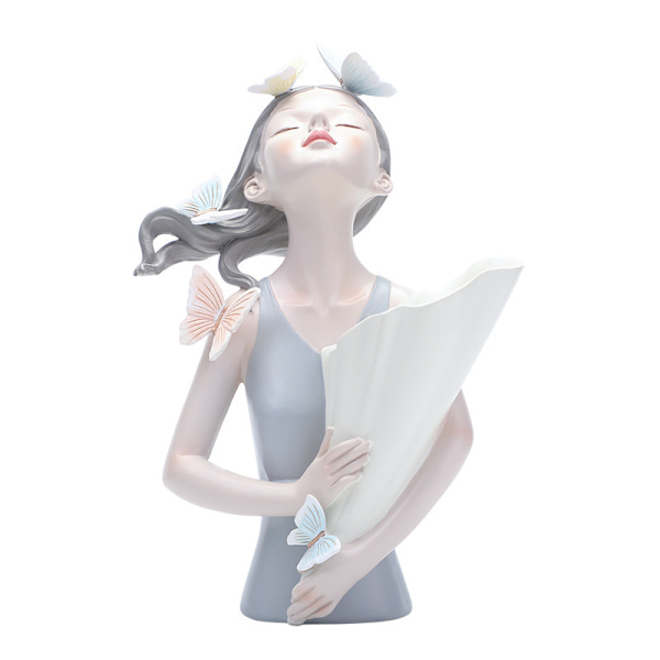 Flickor Figurer Blomvas, Resin Flickor Staty Skulptur Blomkrukor grey