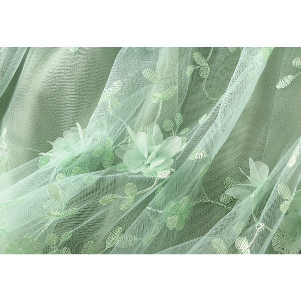 Dame Blomstret Midi Skørt Højtaljet A-Linje Sød Lagdelt Fe Mesh Tulle Plettet Skørt Grey