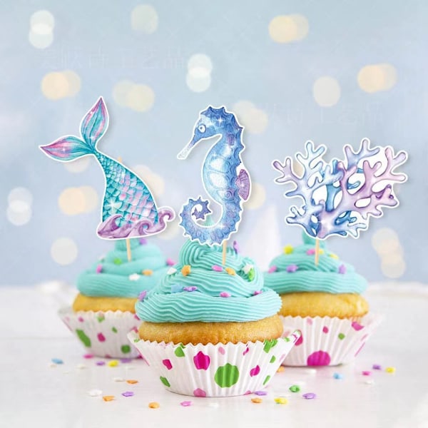 Sjöjungfru Cupcake Stativ - 3-vånings Papperscupcake Stativ