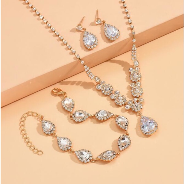3-pack kristallhalsband Dingla örhängen smycken set för bröllop gold