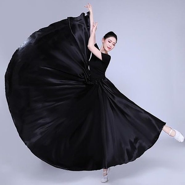 Dame Sateng Full Sirkel Ankel Lengde Swing Langt Skjørt Magdans Kostyme Black 85cm